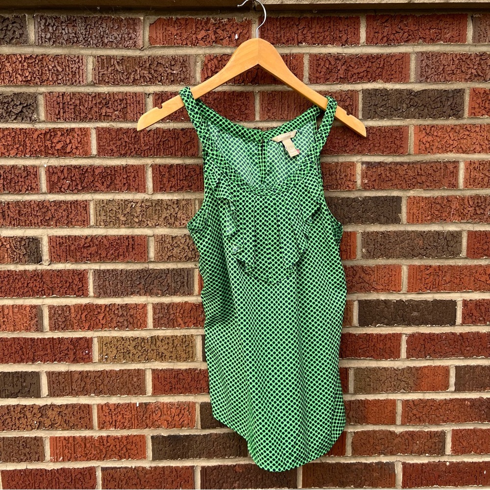Banana Republic Green and Black Patterned Front Flounce Roped Strap Tank Top